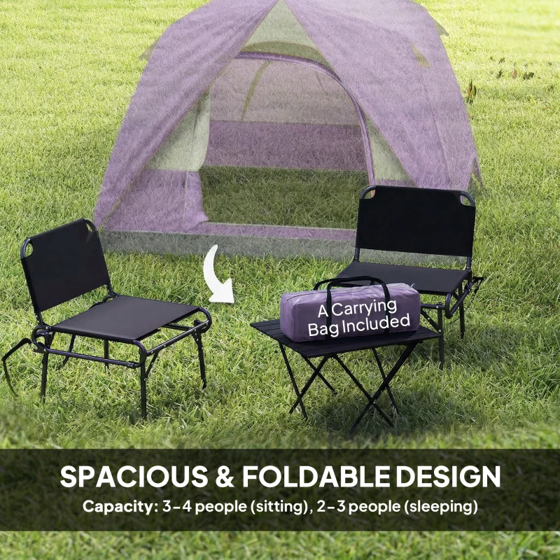 Outsunny 3-4 Person Camping Tent, Easy Set Up 3-4 Man Tent w/ Sewn-in Groundsheet, Waterproof Dome Tent w/ Mesh Windows
