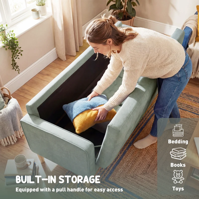 HOMCOM 3 Seater Sofa, 169cm Couch with Hidden Storage, Wood Legs, Light Grey