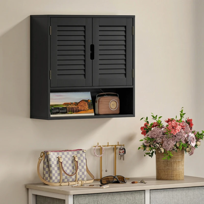 HOMCOM Bathroom Cabinet, Wall Mounted Storage Cabinet with Adjustable Shelves, 60 x 20 x 60 cm, Black