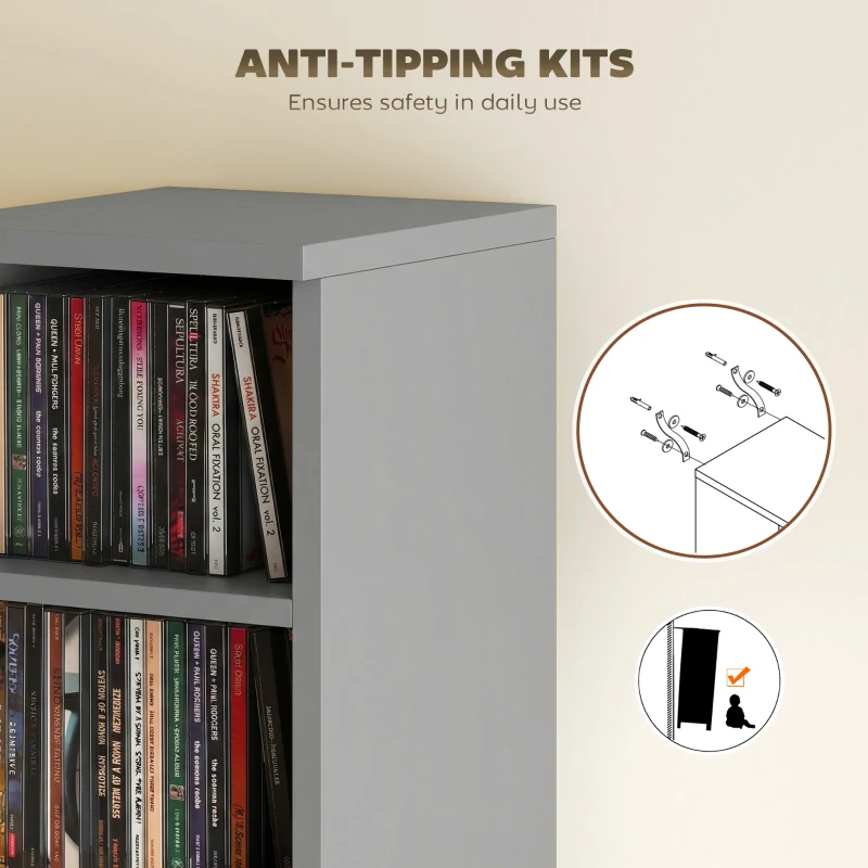 HOMCOM Set of 2 CD Media Display Shelf Unit Tower Rack with Adjustable Shelves, Light Grey