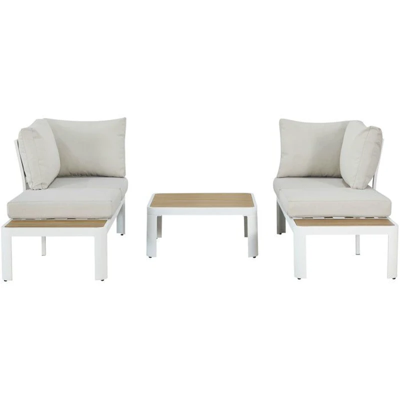 Salon de jardin canapé d'angle - Aluminium - 4 personnes - OLANA - Blanc et beige