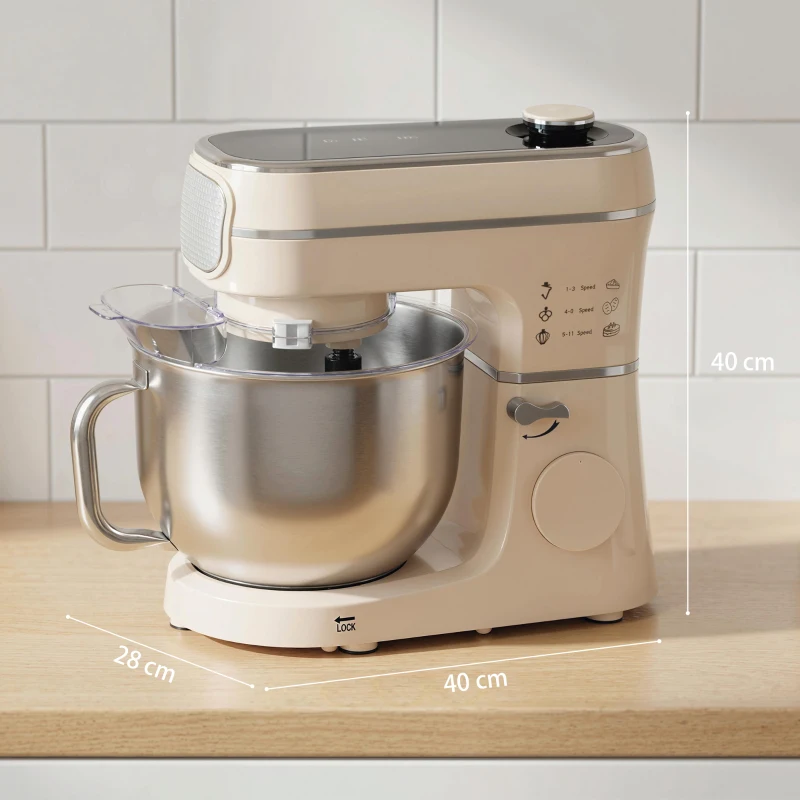 HOMCOM Stand Mixer, 6L 1400W Tilt-Head Food Mixer with 11 Speeds, Pulse & Fermentation Function, LED Display, Cream