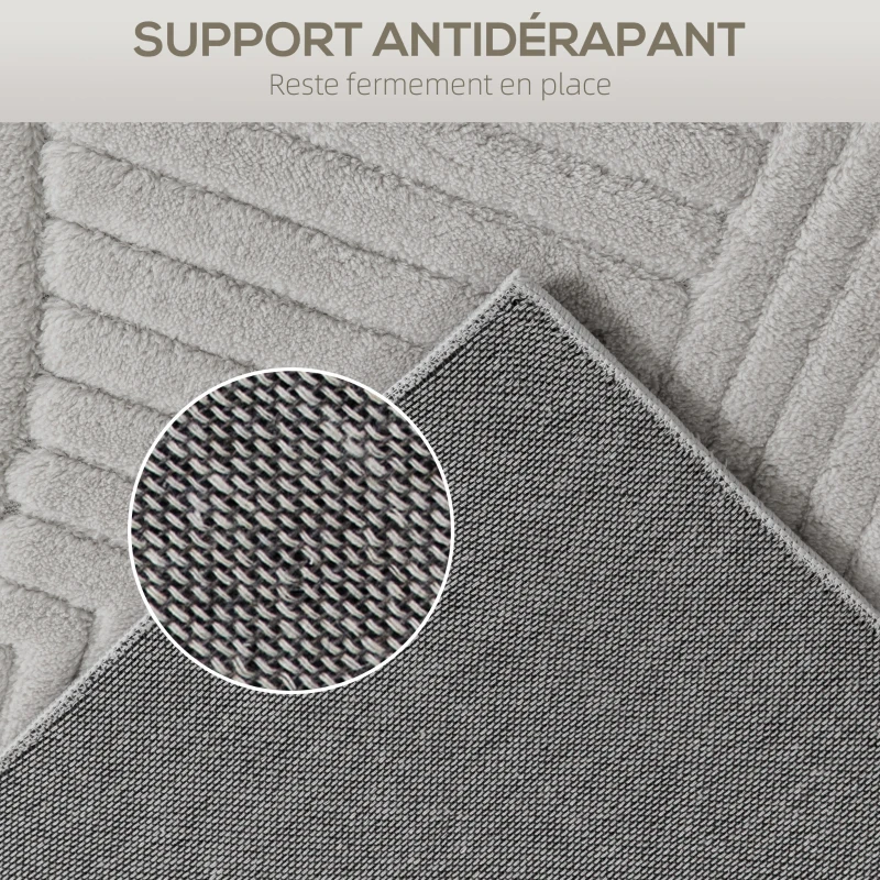 HOMCOM Tapis salon 230 x 160 cm, tapis à poils épais géométrique, moelleux et antidérapant, gris