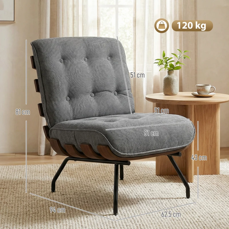 HOMCOM Accent Chair, Linen-look Fabric Reading Chair with Spring Cushion, Slatted Support, Steel Frame, Dark Grey