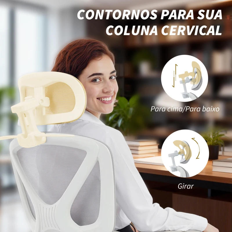 HOMCOM Cadeira de Escritório de Malha Reclinável com Apoio de Cabeça, Suporte Lombar, Apoio para os Pés e Altura Regulável, Cinzento Claro