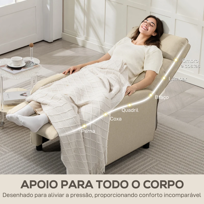 HOMCOM Poltrona Relax Reclinável até 155° Poltrona Reclinável Manual para Pessoas com Altura Inferior 195 cm 67x87x98 cm Bege
