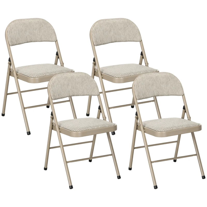 HOMCOM Linen-Look Set of Four Cushioned Folding Chairs - Beige