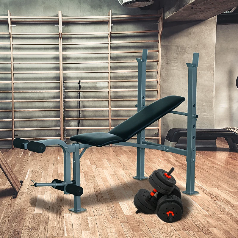 HOMCOM Lot de banc de musculation et haltères courtes total 25 Kg - dossier réglable haltères à poids réglable barres incluses