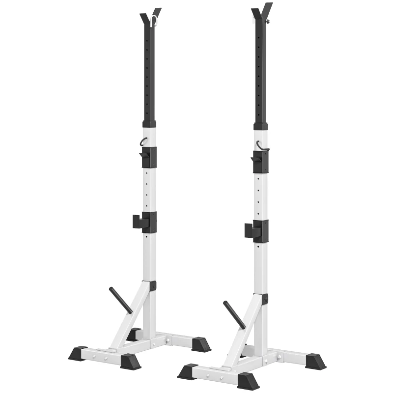 HOMCOM Suporte para Barras de Pesos Ajustável 2 Peças de Aço Treinamento em Casa Peso 200 kg 58,5x75,5x136-176 cm  Prata e Preto