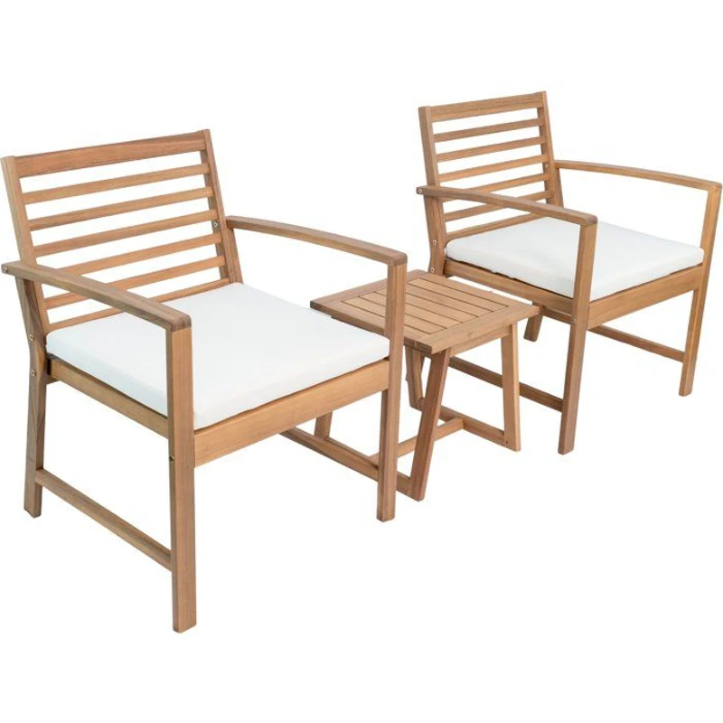 Salon de jardin en bois d'Acacia FSC avec coussins - 2 personnes - Cali - Ecru