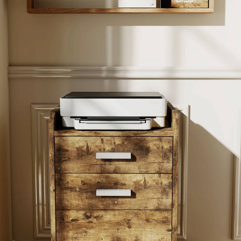 HOMCOM 3 Drawer Filing Cabinet, Rolling File Cabinet with Edged Top for Letter, A4 Size, Hanging File Folders, Rustic Brown