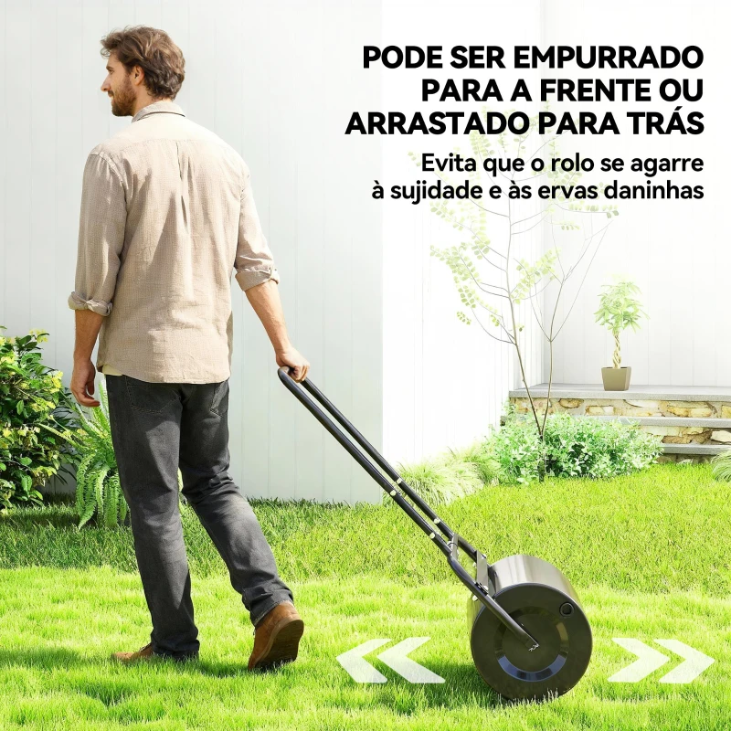 Outsunny Rolo para Relva Largura 58cm Ø32cm Rolo para Relvado 38L Preenchível de Areia ou Água com Guiador em U para Jardim Preto