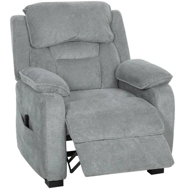 HOMCOM Poltrona Reclinabile 150° Effetto Velluto con Poggiapiedi, Telecomando e Tasca Laterale, 96x90x103 cm, Grigio
