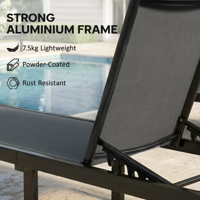 Outsunny Ligstoel Ademend Tuinligbed met 6-verstelbare Rugleuning, Wielen, Aluminium Frame