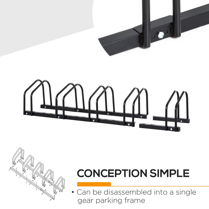 HOMCOM Bike Stand Parking Rack Floor or Wall Mount Bicycle Cycle Storage Locking Stand 135L x 33W x 27H (5 Racks, Black)