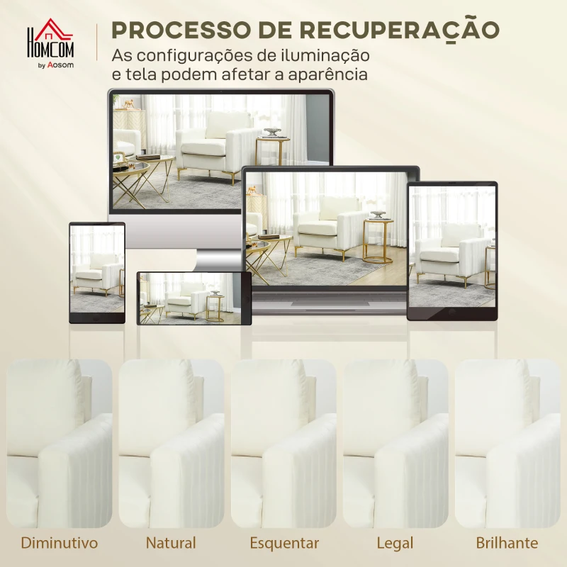 HOMCOM Poltrona de Sala Estofada em Veludo Acolchoamento Espesso Assento Amplo Apoio de Braços Almofada 81x77x81 cm Creme