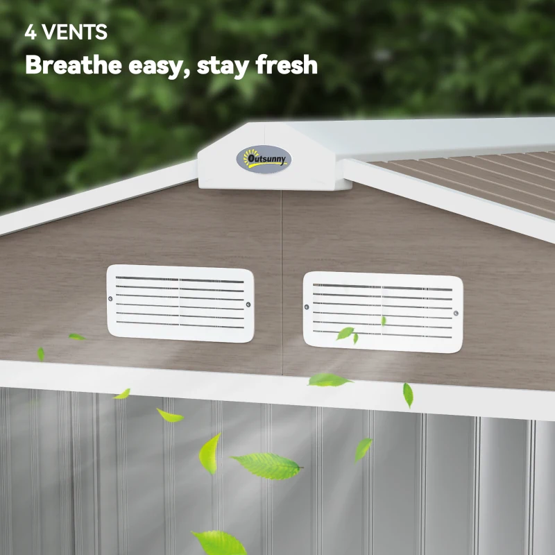 Outsunny Abrigo de Jardim 213x130x185 cm Abrigo de Jardim Metálico de Exterior com 2 Portas Deslizantes e 4 Janelas Madeira