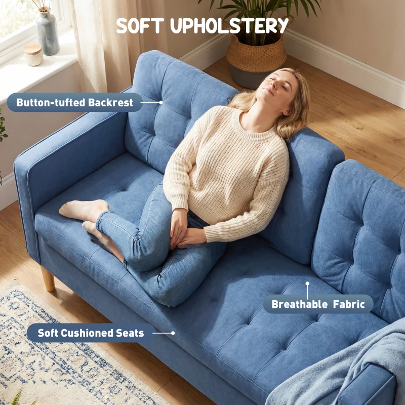 HOMCOM 3 Seater Sofa, 169cm Couch with Hidden Storage, Wood Legs, Blue