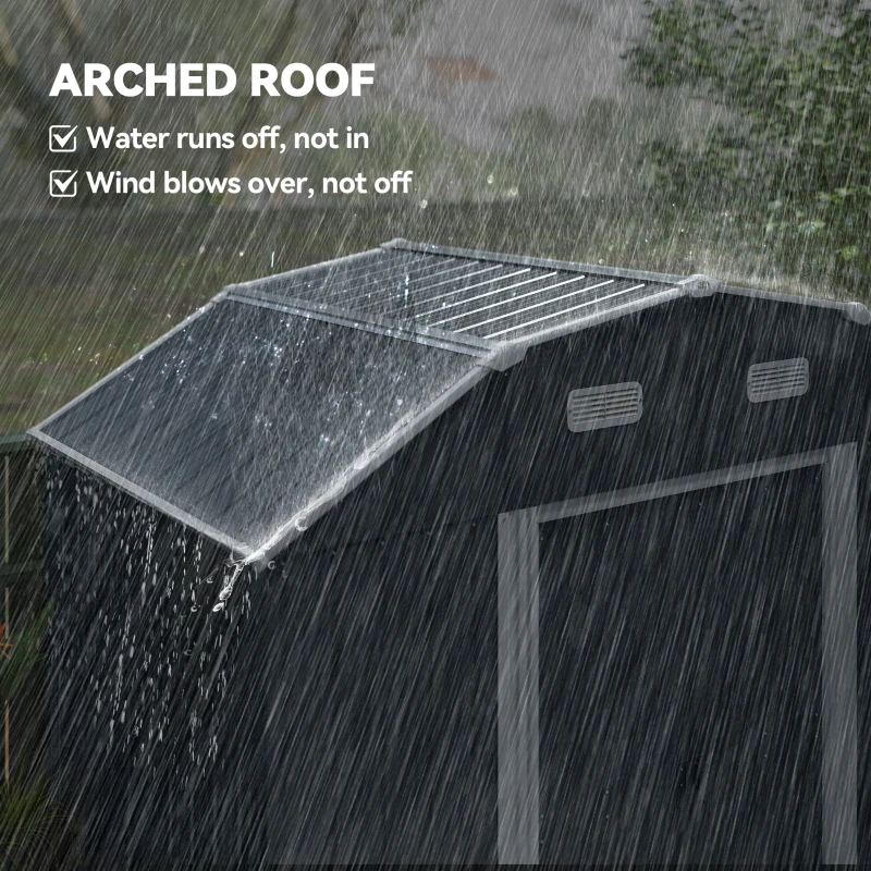 Outsunny Domek narzędziowy do ogrodu, odporny na warunki atmosferyczne, 2 okna, 2 drzwi, 238 x 132 x 198,5 cm, Ciemnoszary