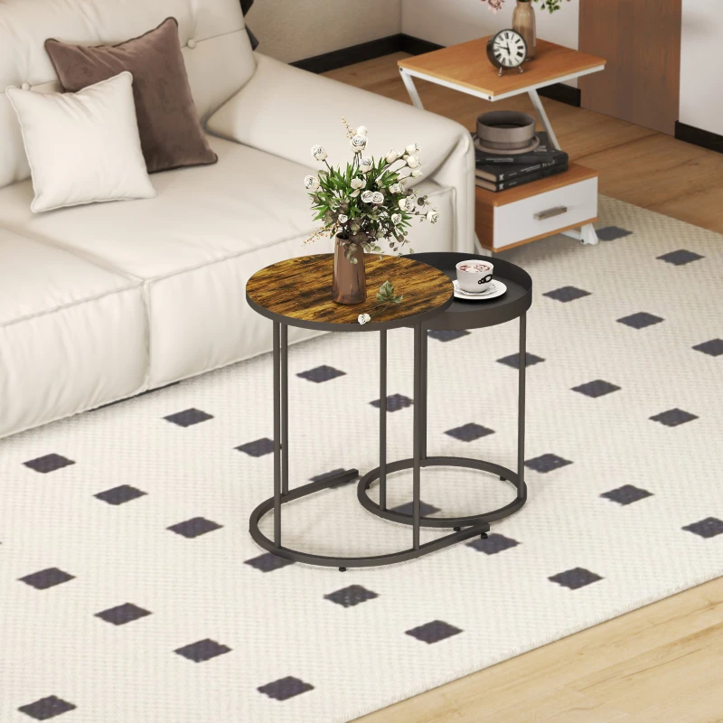 HOMCOM Set of Two Industrial Nesting Tables - Brown/Black