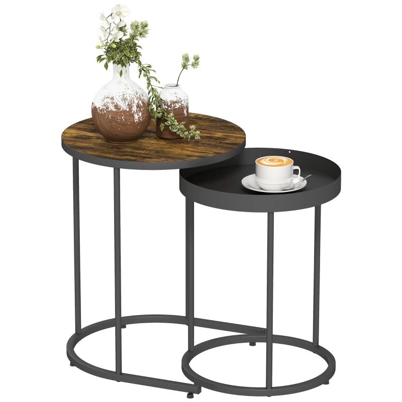 HOMCOM Set of Two Industrial Nesting Tables - Brown/Black