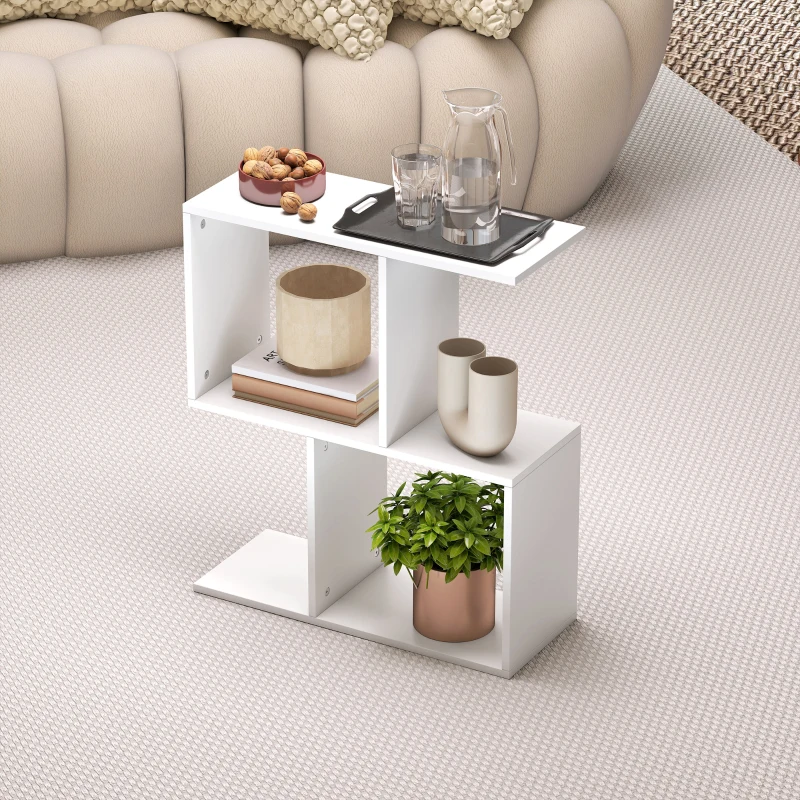 HOMCOM Side Table, Narrow End Table with Storage Shelves, S-Shaped, 3-Tier, 50W x 19.5D x 58H cm, White