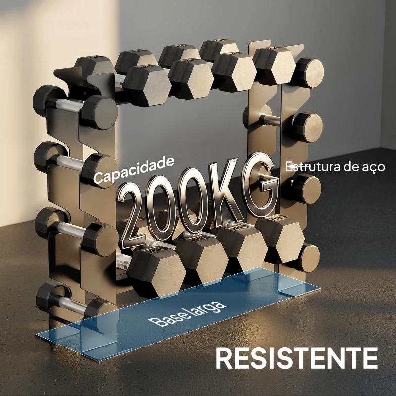 SPORTNOW Suporte para Halteres de 4 Níveis Estante de Pesos em Aço Resistente para Ginásio Casa Carga 200 kg 70x21x55 cm Preto