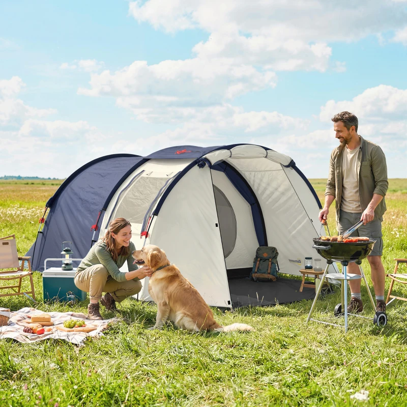 Outsunny Tienda túnel 4 personas tienda familiar con dormitorio y salón ventanas lona de suelo altura de pie columna de agua 3000 mm