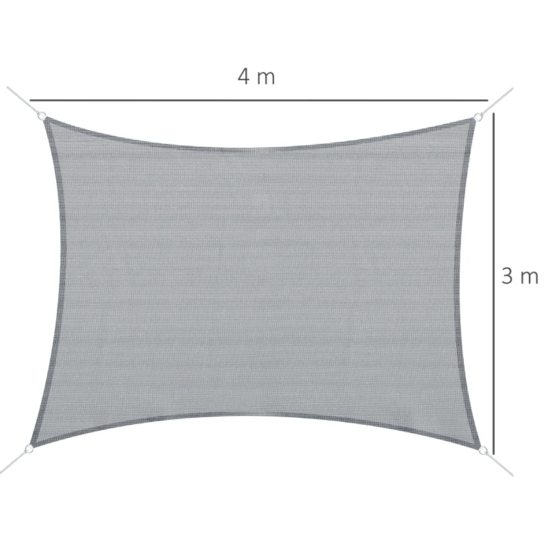 Outsunny Vela de Sombra Retangular 4x3 m Toldo Vela com Proteção UV Bolsa de Transporte Anéis de Aço Inoxidável e Cordas Cinza