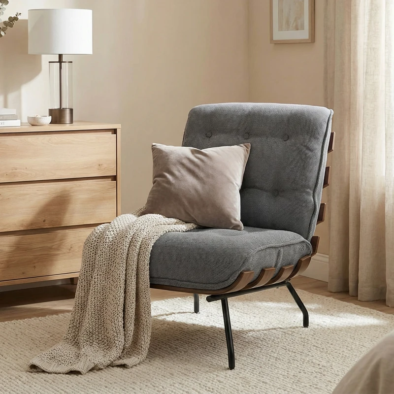 HOMCOM Accent Chair, Linen-look Fabric Reading Chair with Spring Cushion, Slatted Support, Steel Frame, Dark Grey