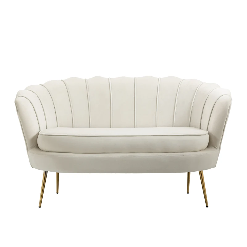 Homcom Canapea Vintage 130×77×77 cm – 2 Locuri, Catifea Crem, Stil Chic(m-17)