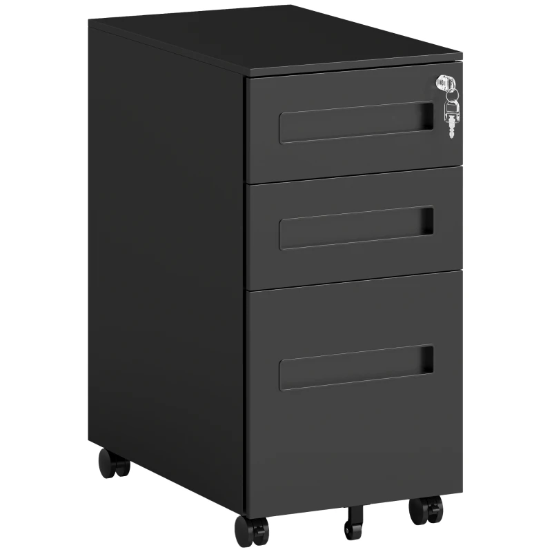 Vinsetto Three-Drawer Steel Filing Cabinet - Black