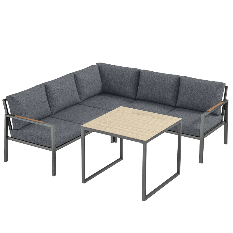 Outsunny Salon de Jardin Extérieur 3 Pièces 5 Personnes, 2 Canapés avec Coussins Épais, 1 Table Basse, 183x183x72cm, Gris Foncé