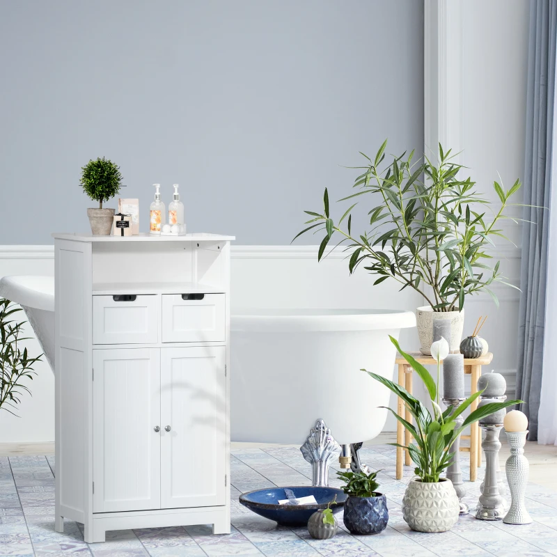 kleankin Bathroom Cabinet, Free Standing Bathroom Storage Cabinet with 2 Drawers and Adjustable Shelf, Small Bathroom Storage Unit, White