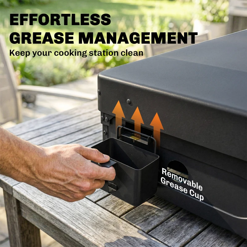 Outsunny 2 Burner Grill Griddle, Portable Gas Plancha, 6 kW, Tabletop Gas BBQ with Grease Cup for Camping Picnic Patios, Black