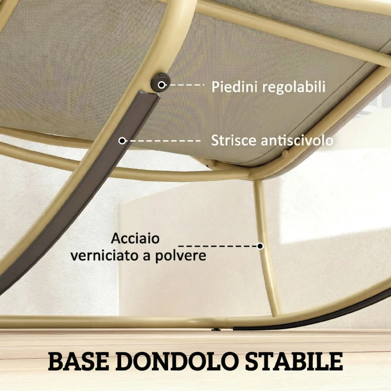 Outsunny Sedia Dondolo Esterno, Seduta 63 cm, Cuscino incluso, Colore Khaki.