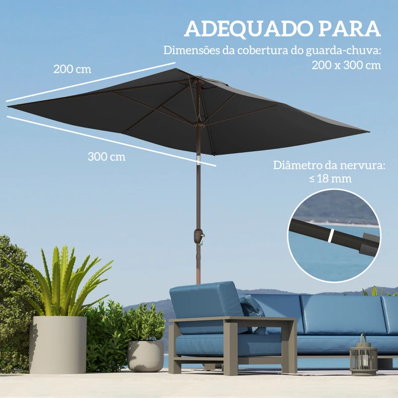 Outsunny Toldo de Substituição para Chapéu de Sol 3x2 m com Ventilação Superior e Proteção UV 50+ em Cinzento