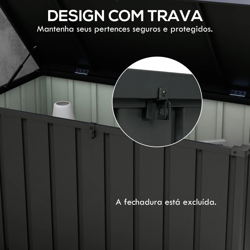 Outsunny Baú de Armazenamento Exterior em Aço com 4 Rodas 2 Pegas e Tampa com Ranhura para Cadeado 125,5x61,5x70 cm Cinzento Escuro