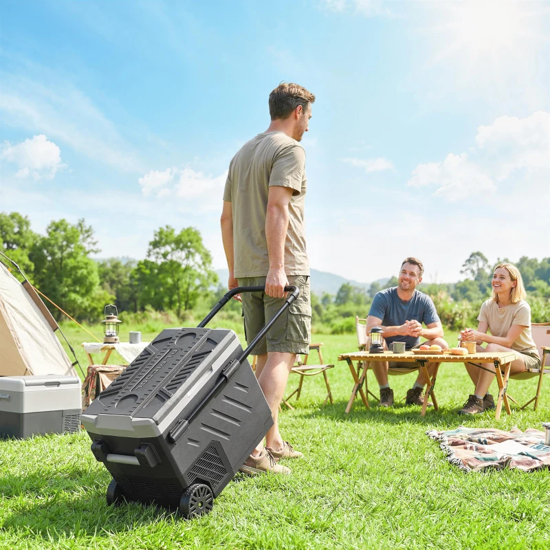 Outsunny Frigorífico Portátil Elétrico 49 L com Compressor Dupla Zona Controlo por App Rodas Pega Telescópica -20 ℃ a 20 ℃ e Porta USB