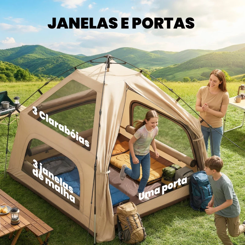 Outsunny Tenda de Campismo Pop-up para 2-3 Pessoas Dobrável Impermeável 3000 mm com Bolsa de Transporte 235x235x184 cm Caqui