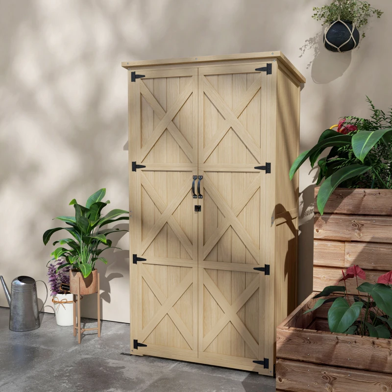 Outsunny Armadio da giardino casetta rimessa per attrezzi 90L x 54,5P x 161/168,5H cm 2 ripiani tetto bitumato impermeabile legno pino autoclave