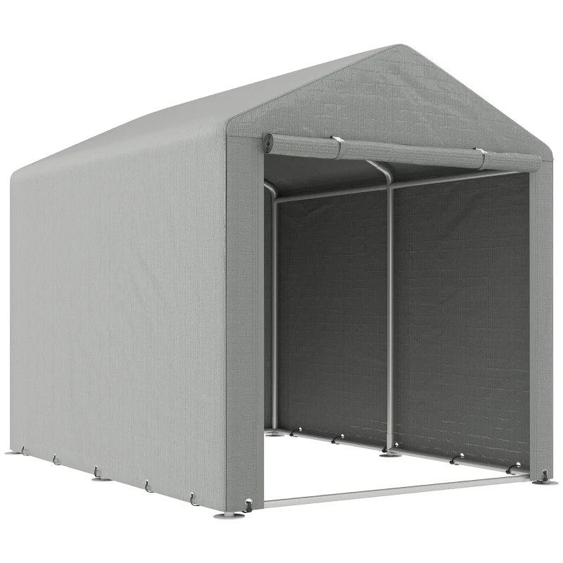 Outsunny Abrigo para Ferramentas Bicicletas e Motos 1,6x2,2x1,7 cm Garagem Portátil com 2 Habitações Cinza Claro