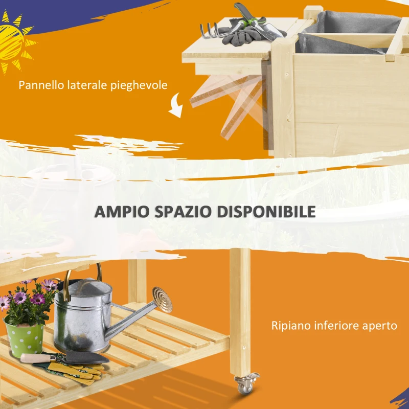 Outsunny Fioriera da Esterno a 8 Sezioni con Ripiano Laterale e Mensola in Legno di Abete, 123x54x87 cm, Legno