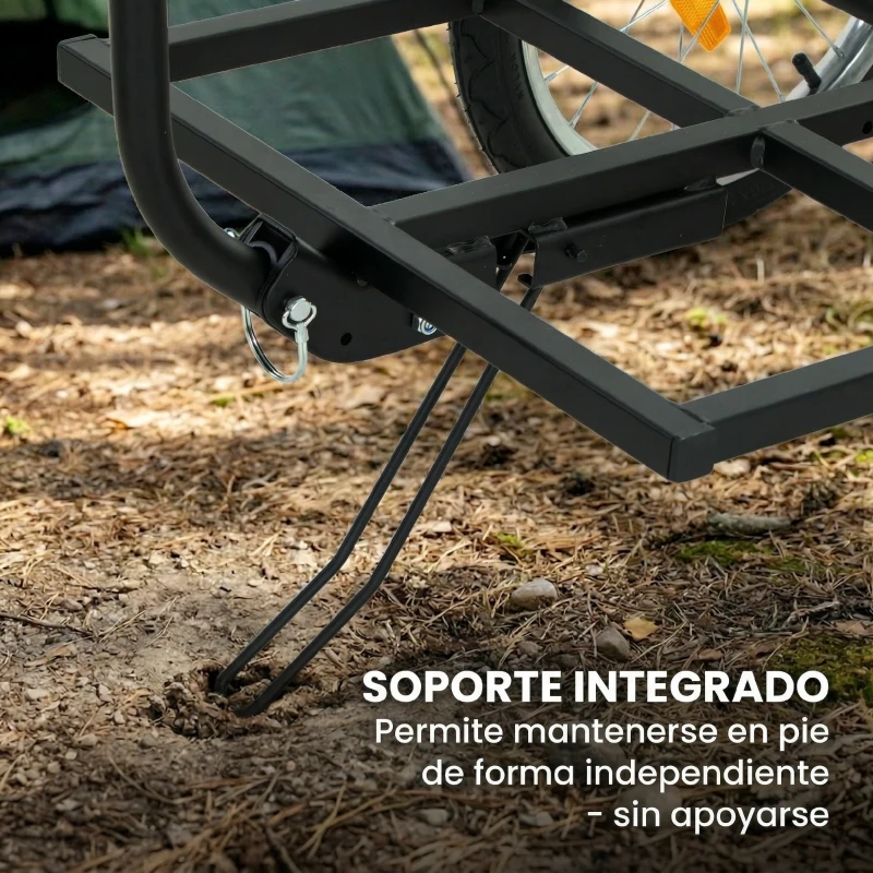 SPORTNOW Remolque de Bicicleta para Carga 40 kg Carro de Mano de Acero con Bandera Roja Ruedas de 16 Pulgadas 145x60x42 cm Negro
