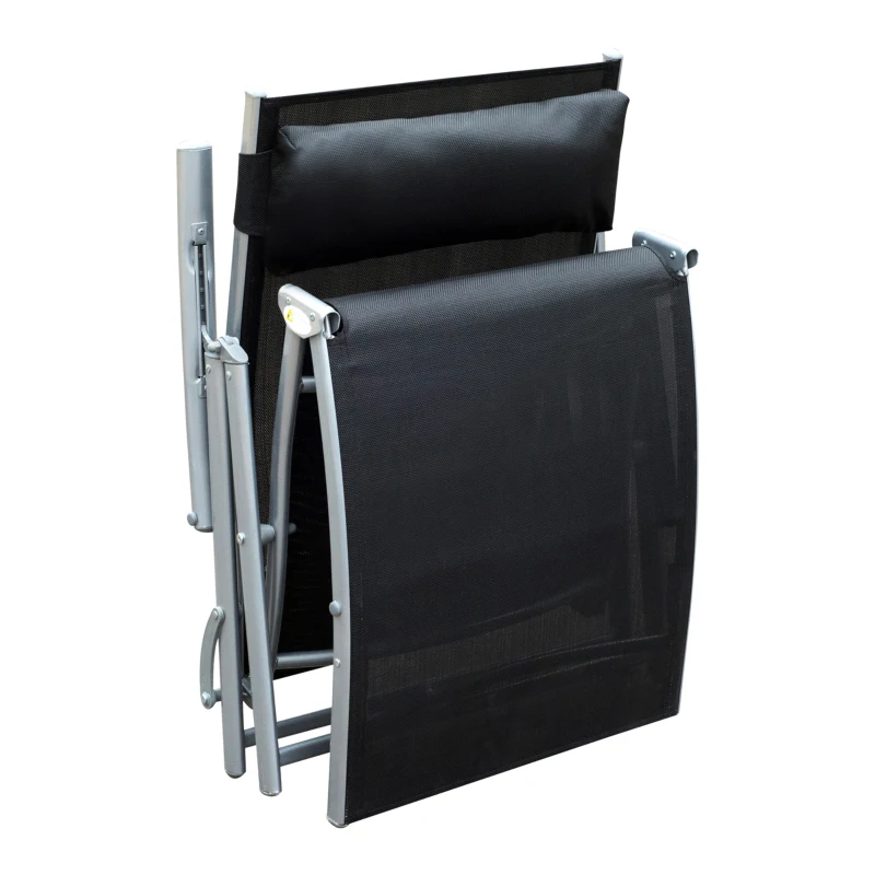 Outsunny Espreguiçadeira Dobrável de Jardim com Encosto Ajustável em 7 Posições Apoio para a Cabeça 137x63,5x100,5 cm Preto