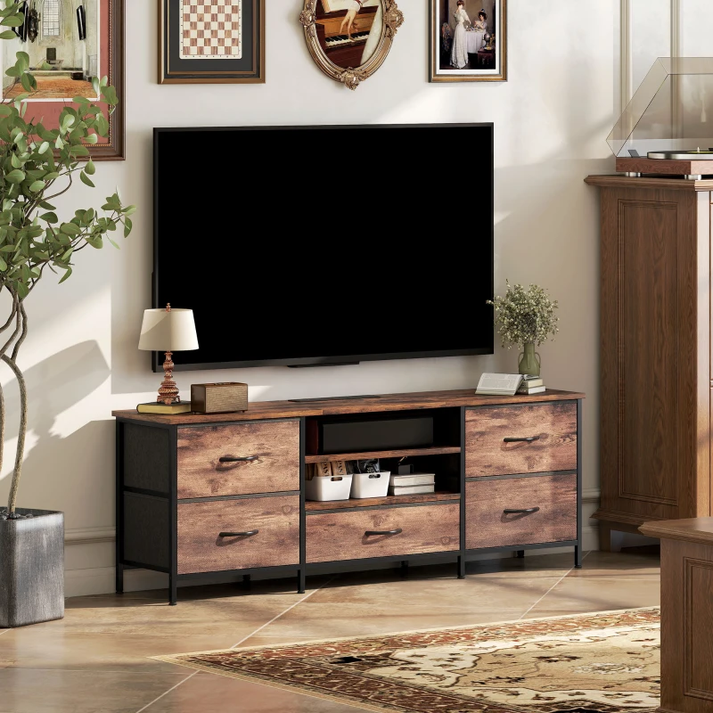 HOMCOM Multi-Storage Industrial TV Stand - Brown/Grey/Black