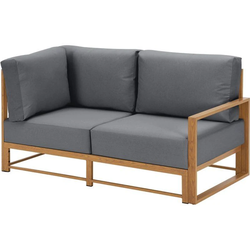 Salon de jardin canapé d'angle SANTA - Aluminium effet bois - 5 personnes - Gris clair