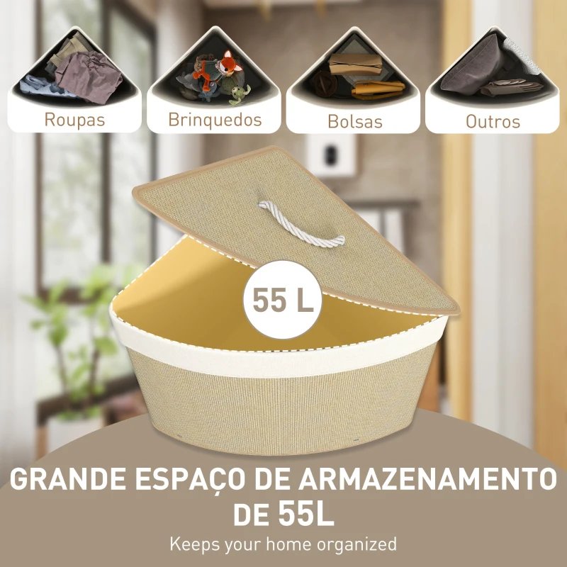 HOMCOM Cesto para Roupa Suja de Bambu de 55L com Tampa e Asa Saco Extraível e Lavável para Casa de Banho Quarto, 35x35x60 cm Creme