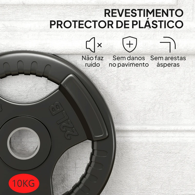 SPORTNOW Discos de Pesos com Orifício de Ø50 mm 2 Discos de 10 kg com Triplo Aperto para Halteres e Barras Ø32x4,5 cm Preto