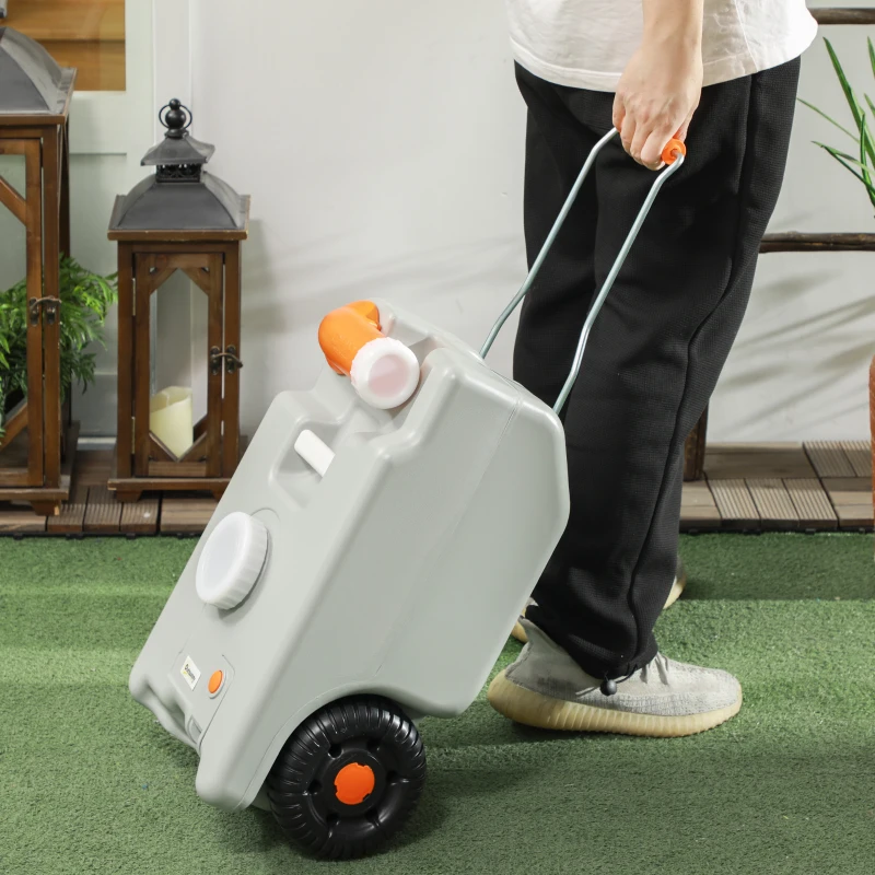 Outsunny Réservoir d'eau sur roues pour camping bidon d'eau 22 L avec bec de vidange rotatif poignée pliable 33 x 26 x 53 cm gris